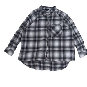 Women's Plaid Buttondown Shirt Black White NOBO Medium Westerncore Grungecore